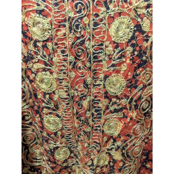 "Golden Hour" Vintage Pakistan Chain Gold Stitched Red Maxi Dress Size M Kurta - Picture 6 of 11